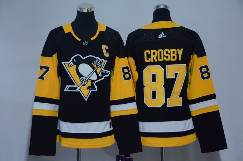 Women Pittsburgh Penguins #87 Crosby Black Hockey Stitched Adidas NHL Jerseys